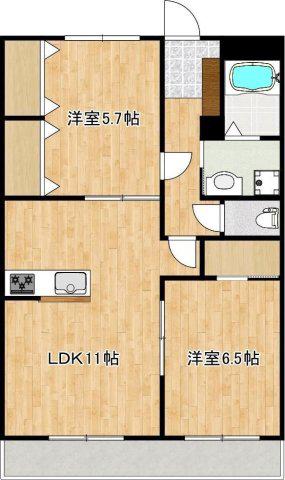 クロノス52鶴羽田(2LDK/1階)の間取り写真