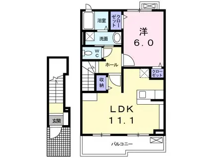 ヌウボーハウス(1LDK/2階)の間取り写真