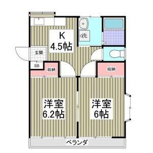 ソレアードコートB(2DK/1階)の間取り写真