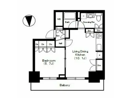 品川タワーフェイス(1LDK/17階)の間取り写真