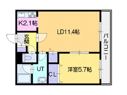アビタシオン厚別中央(1LDK/2階)の間取り写真
