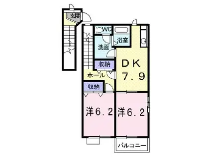 レーベンハイム(2DK/2階)の間取り写真