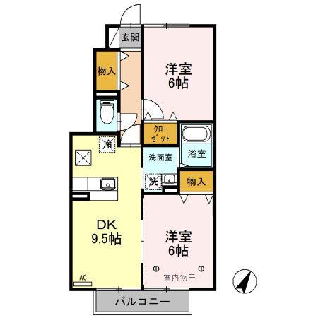 ローズコート西三島(2DK/1階)の間取り写真