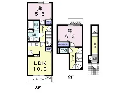 オリエンタルコートA(2LDK/2階)の間取り写真
