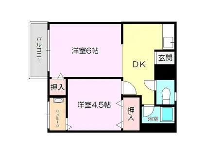 ヴィラナリー大道(2DK/1階)の間取り写真