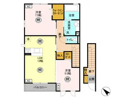 ラ フォンテ A 北小泉(2LDK/2階)の間取り写真
