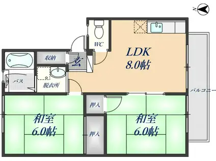 ハイツラスカンパナス(2DK/2階)の間取り写真