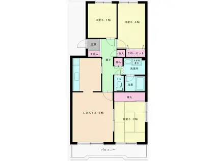 志づか米ヶ袋マンション(3LDK/3階)の間取り写真