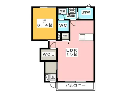 わたつみC棟(1LDK/1階)の間取り写真