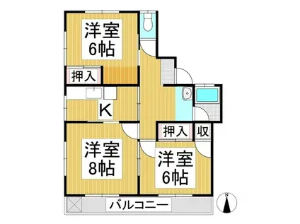 富士ハイツA棟(3K/2階)の間取り写真