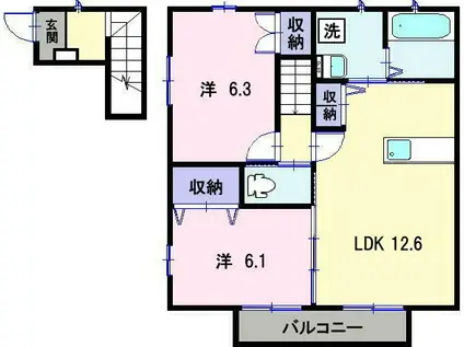 プランドール元町(2LDK/2階)の間取り写真