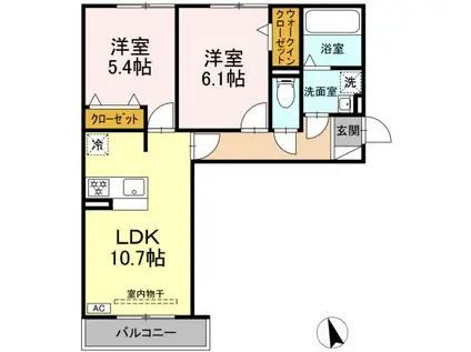 D-ROOM蘇原村雨町A棟(2LDK/2階)の間取り写真