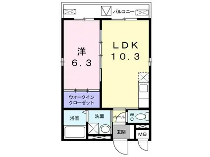 フラウム高田西(1LDK/3階)の間取り写真