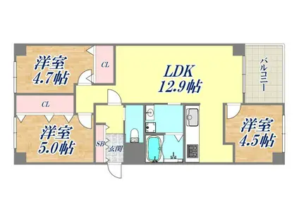 芦屋浜第一9-2号棟(3LDK/13階)の間取り写真