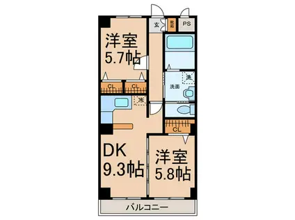 クレセール松岡Ⅱ(2DK/4階)の間取り写真