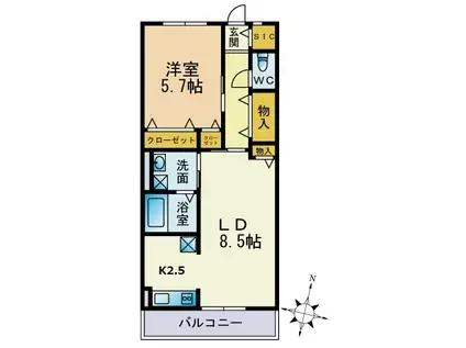 パークハイム横浜鶴見(1LDK/2階)の間取り写真