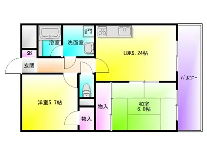 イーストNAGARE(2LDK/6階)の間取り写真