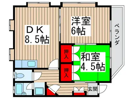 ドミール六高台2(2DK/1階)の間取り写真