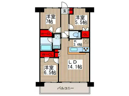 エスティメゾン豊洲レジデンス(3LDK/7階)の間取り写真