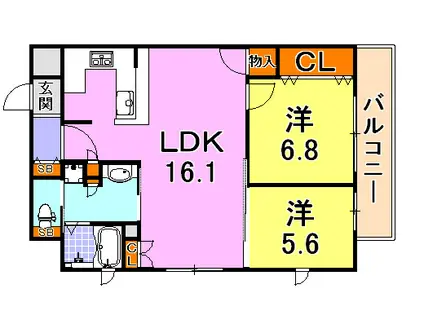 リーガル神戸三宮山手(2LDK/12階)の間取り写真