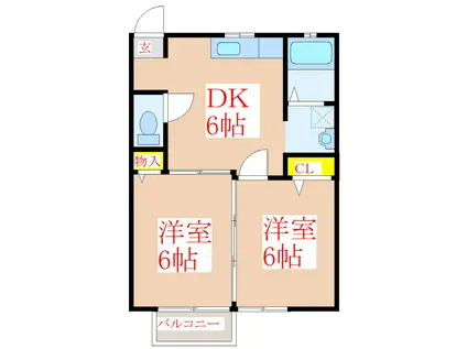 フレグランス広瀬A棟II(2DK/2階)の間取り写真