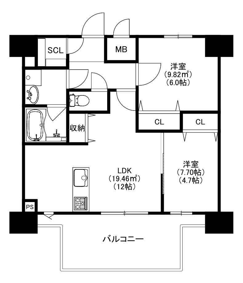 MODERN PALAZZO 博多デュオグランデウエスト(2LDK/12階)の間取り写真