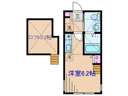 ハーミットクラブハウス菊名IIIB号棟(ワンルーム/2階)の間取り写真