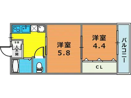 ポルトフィーノ青谷(2K/3階)の間取り写真