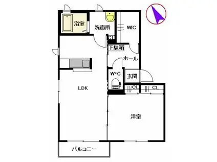 ヴィラパルコB棟(1LDK/2階)の間取り写真