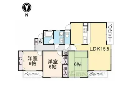 富雄サンパレスⅠ号館(3LDK/3階)の間取り写真