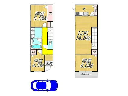 シャトレ塚口(3LDK/1階)の間取り写真