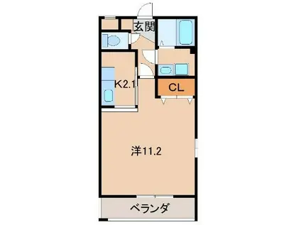 グラン・レーヴII(1K/1階)の間取り写真