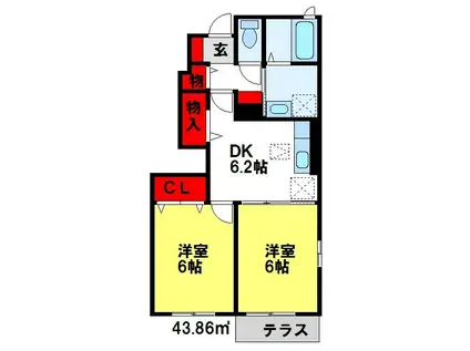 グレイスフル旭(2DK/1階)の間取り写真