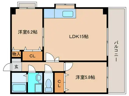 ジェネシス竹下(2LDK/4階)の間取り写真