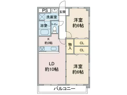 レージュ桔梗平(2LDK/3階)の間取り写真