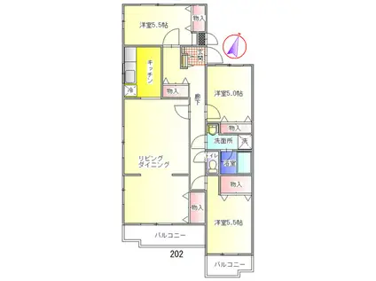 スカイビューNO11(3LDK/2階)の間取り写真