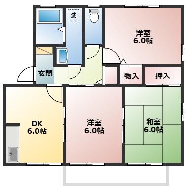 ジュセル稲木(3DK/2階)の間取り写真