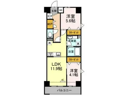 PLUMERIA(2LDK/5階)の間取り写真