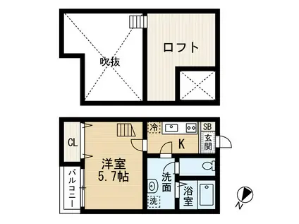 ラミアカーサ(1K/2階)の間取り写真