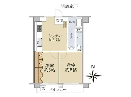 マンション観月(2K/5階)の間取り写真