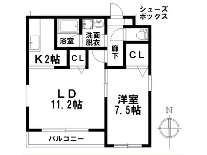 パレス瑞穂(1LDK/3階)の間取り写真