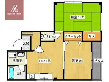 サツキハイツ(2LDK/3階)の間取り写真