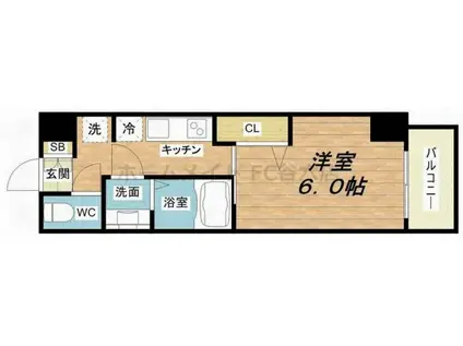 ALVAS(1K/4階)の間取り写真