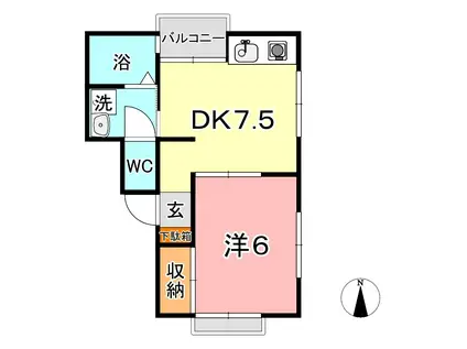 サネヒサギャラリーツボイ(1DK/2階)の間取り写真