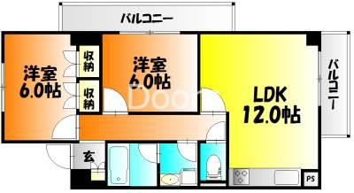 アリベ国富II(2LDK/5階)の間取り写真