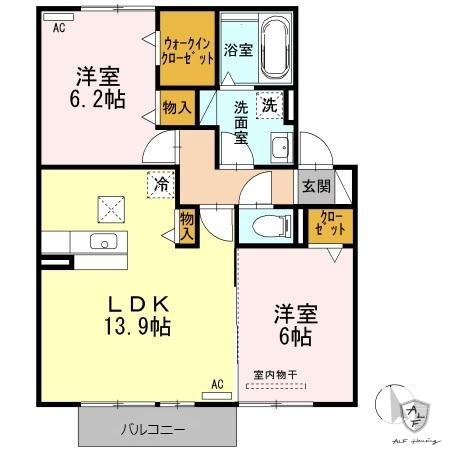 アルコ・イリス若宮(2LDK/1階)の間取り写真