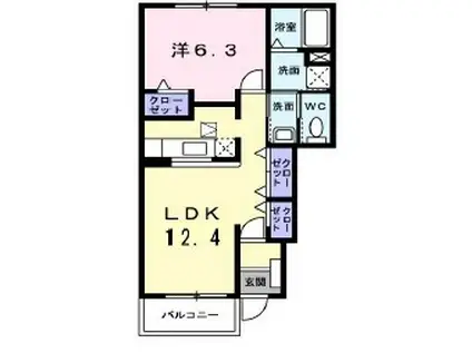 レジデンス ヒロB棟(1LDK/1階)の間取り写真