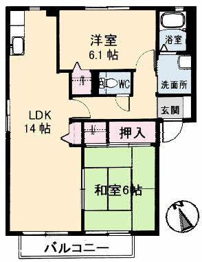 シャルマン高須B棟(2LDK/2階)の間取り写真