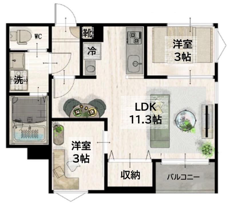 REGALEST福沢町(2LDK/2階)の間取り写真