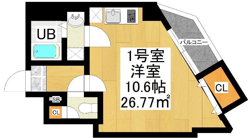 みなも本千葉(ワンルーム/1階)の間取り写真